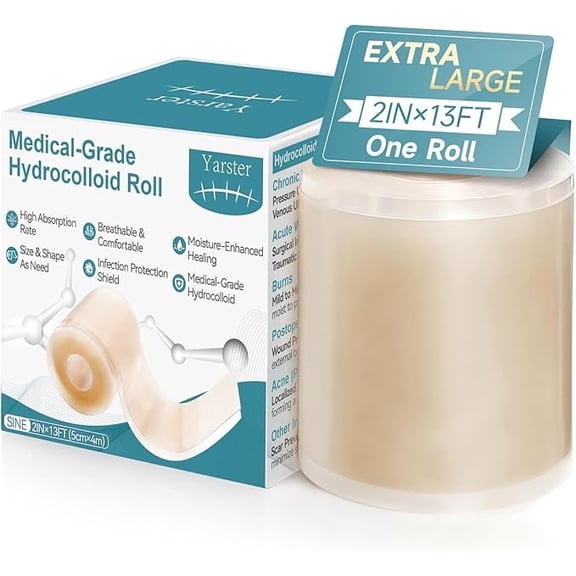Hydrocolloid Roll for Wound Care, Extra Large Self-Adhesive Hydrocolloid Bandages, Cut-to-Size Patch, Ultra Absorbent & Waterproof, First Aid Kit Essential (2in*13ft)