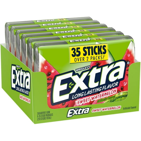 EXTRA Sweet Watermelon Sugar Free MDA05 Chewing Gum Pack, 35 Sticks (Pack of 6), Mega Bulk Gum