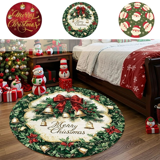 Falda de árbol de Navidad y alfombra navideña - Patrón redondo de copo de nieve de 23,6", respaldo de goma antideslizante, poliéster para decoración interior/exterior