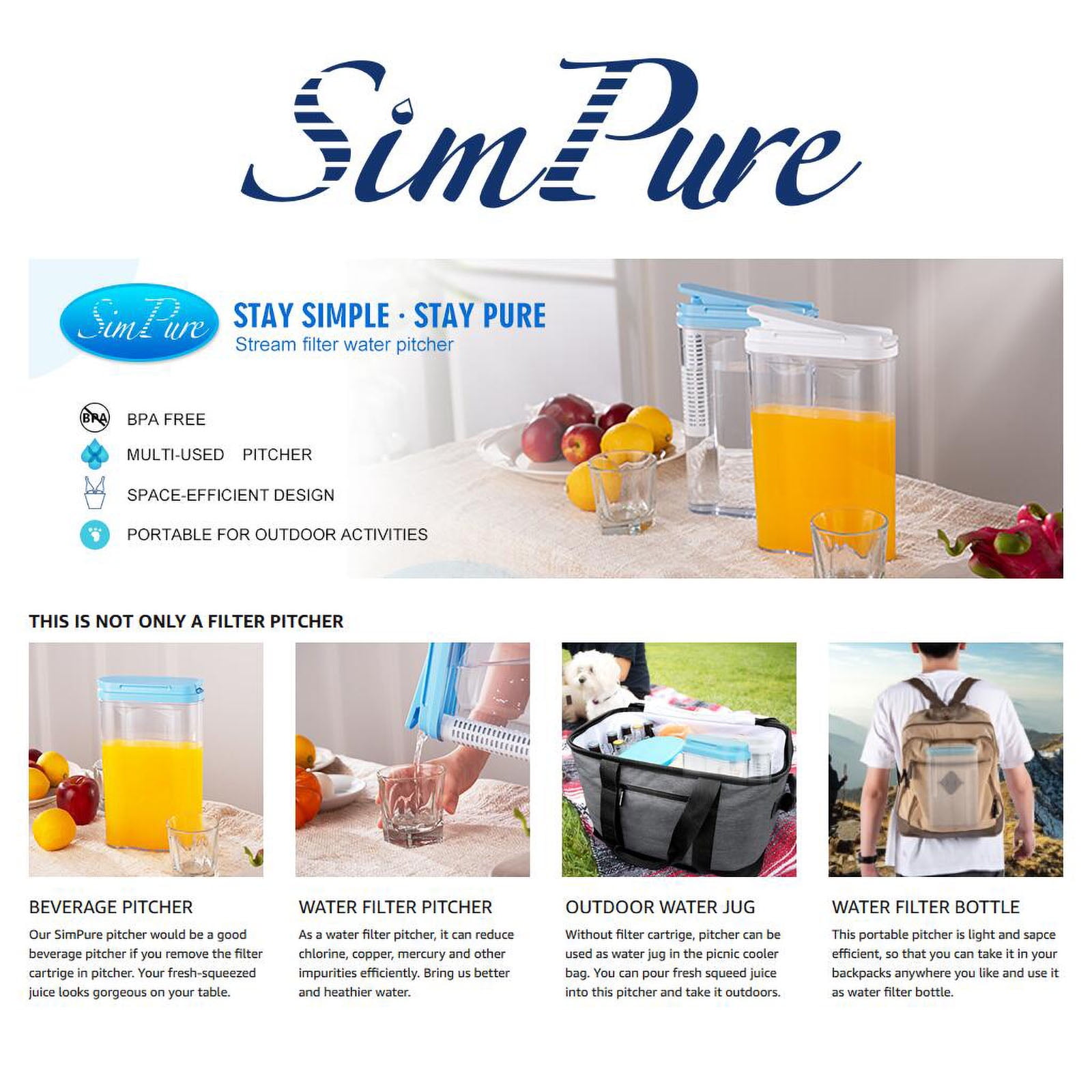 Kepooman Drinking Water Filter Tank, Stream Filter Water Pitcher, 3-Stage Compound Filter, Food Standard As Abs, No Bpa, Easy To Handle, 1.2 Liter, White Kepooman Drinking Water Filter Tank, Stream Filter Water Pitcher, 3-Stage Compound Filter, Food Standard As Abs, No Bpa, Easy To Handle, 1.2 Liter, White
