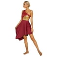 thumbnail image 2 of iiniim Womens One Shoulder Lace Patchwork Tunic Overlay Lyrical Dance Dress Burgundy M, 2 of 7