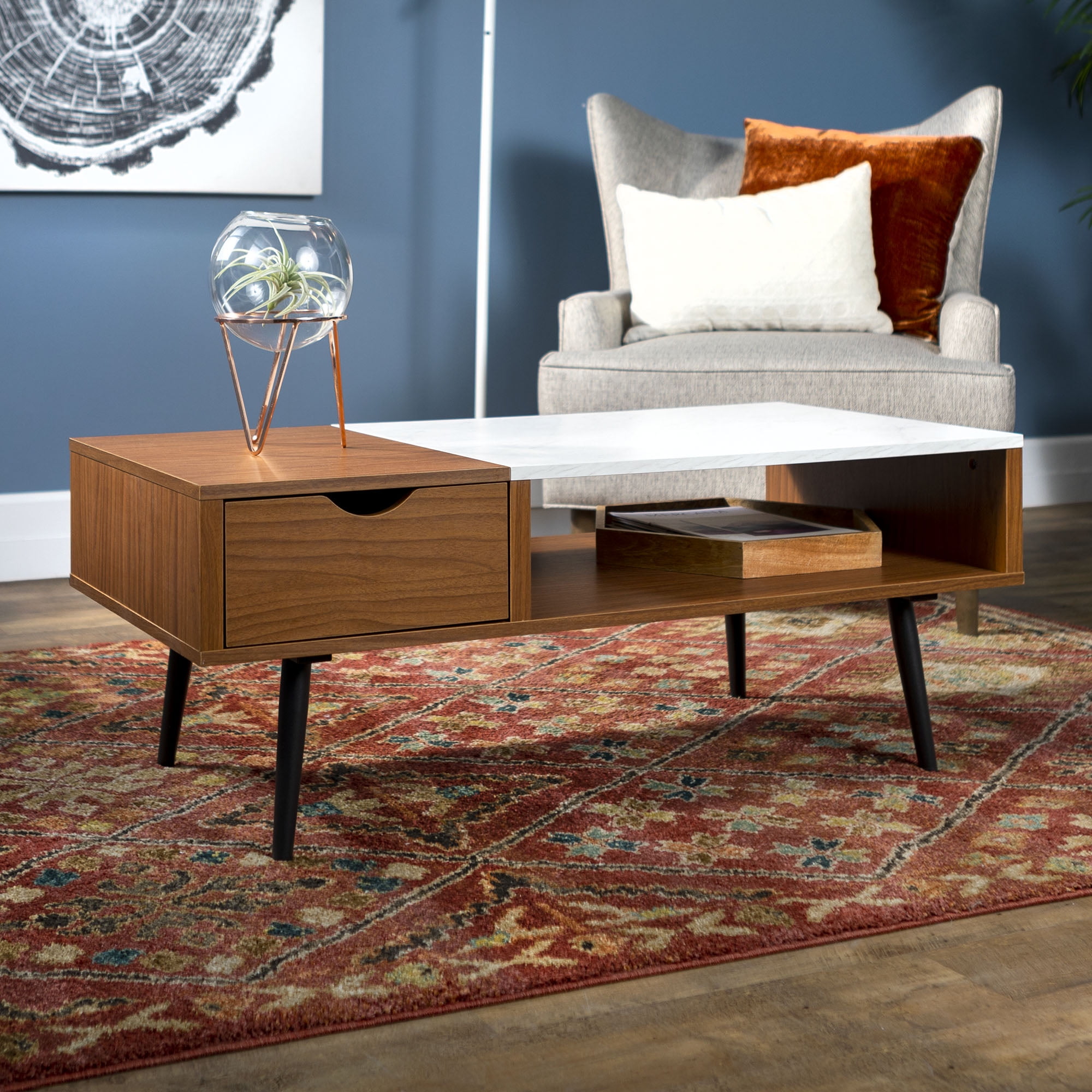 Booker Acorn And Faux Marble Coffee Table By Bellamy Studios Walmart Com Walmart Com