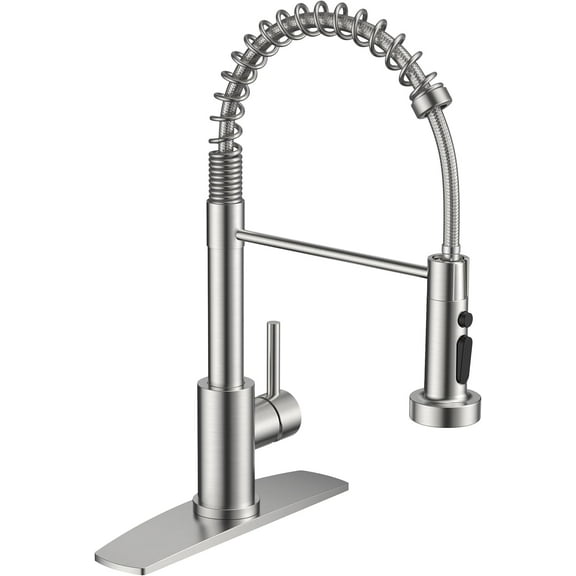 Kitchen Faucets with Sprayer, Brushed Nickel Stainless Steel Bar Sink Faucet Single Handle with Deck Plate, Commercial Pull Out Faucet for Kitchen Sink, Farmhouse, Bar, RV, Camper