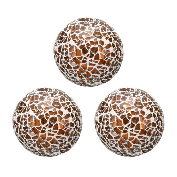 Uxcell 3Pcs Decorative Glass Balls 2.36 Inch Orbs Centerpiece Balls Mosaic Glass Ball Sphere for Decor Bowls Vases Dining Table Party, Brown