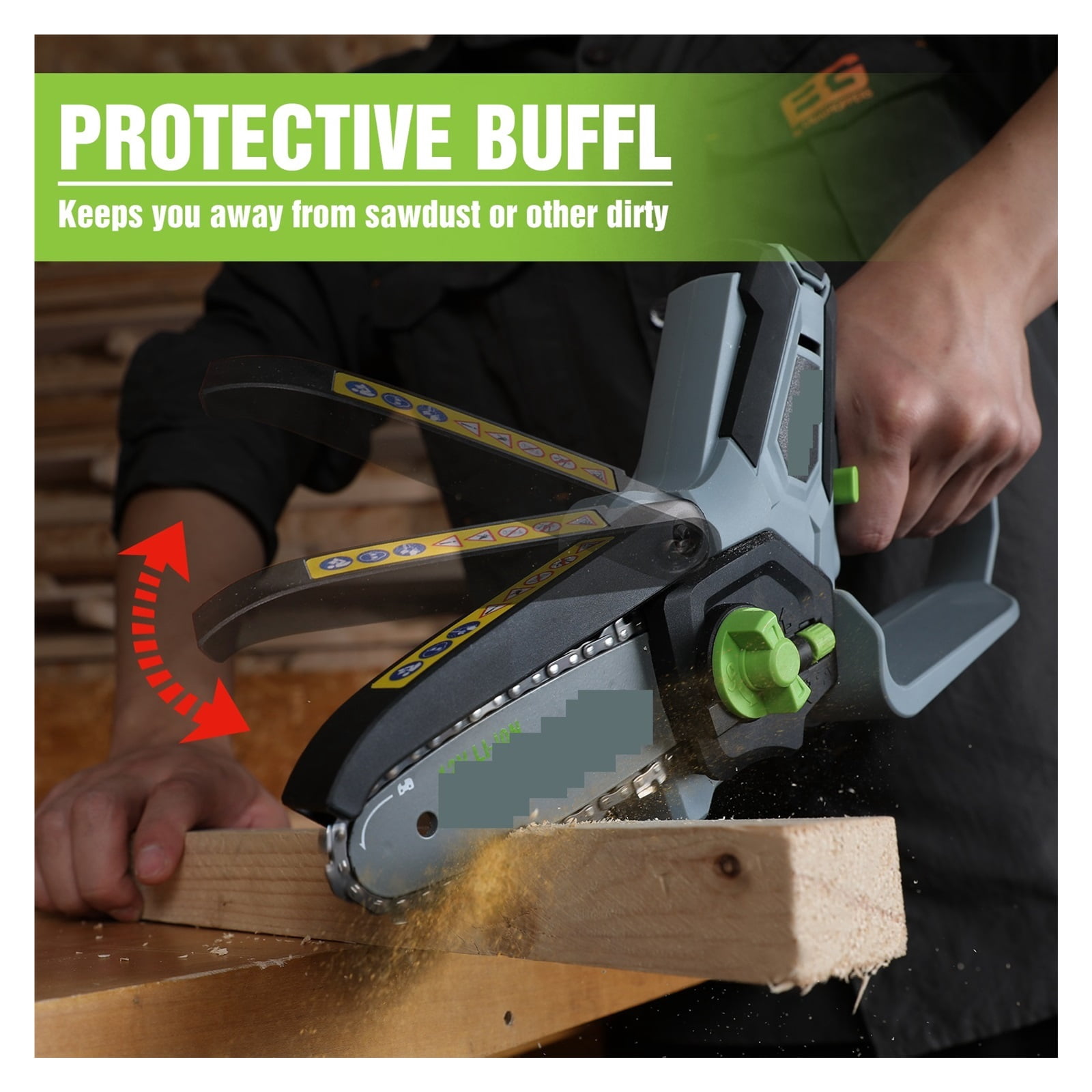 12V Electric 6 Inch Mini Chainsaw Rechargeable Cordless Pruning Saw One Hand Portable Garden Tool For Wood Cutting ,2 IN 1 Trimmer & Edger