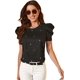 thumbnail image 1 of Blusa Casual de Manga abullonada para Mujer con Abertura en la Espalda Perlas negras sólidas M Perlas negras sólidas M Xishao ropa, 1 of 2