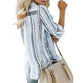 thumbnail image 2 of Weardear Womens Striped Button Down Blouse Long Roll up Sleeve Tunic Shirt Casual Loose Fit V Neck Tops with Pockets S-XXL, 2 of 6