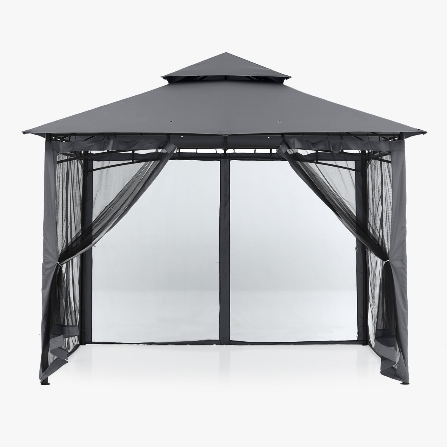 ABCCANOPY 9'x9' Patio Gazebo With Mosquito Netting and Double Soft Roof Canopies for Shade and Rain,Dark Gray