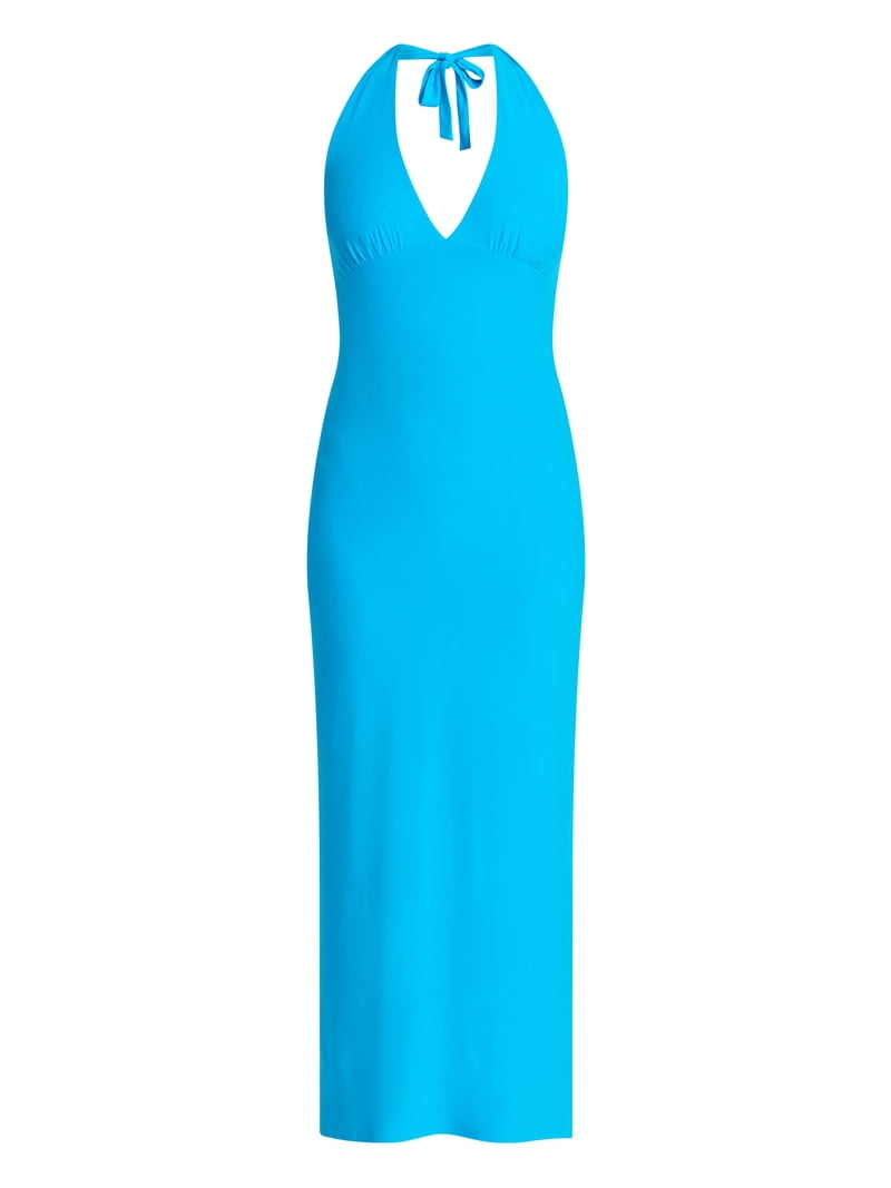 slim fit dress slacks Coral AquaFlora Halter Neck Slip Dress | Vegan Silk main image 1