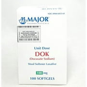 Major Pharmaceuticals DOK Stool Softener Laxative Softgels, 100 Count (2 Pack)