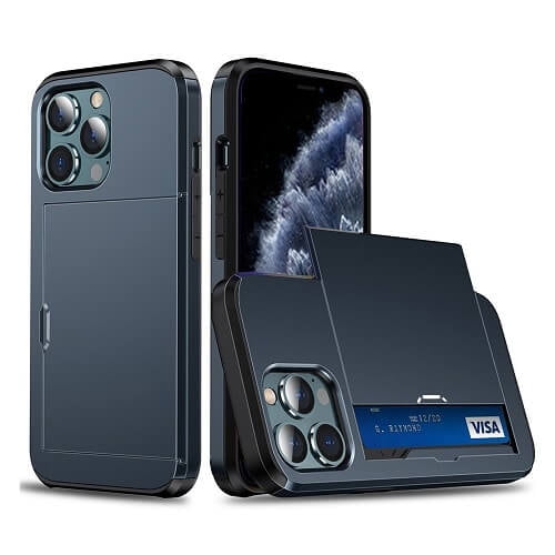 Pour Apple iPhone 11 Pro Max Bleu Étui Portefeuille Antichoc avec Fente pour Carte Étui Robuste Couverture 360