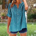 thumbnail image 5 of Cmfcve Women's Summer Tee Shirt Printed Short Sleeve Gauze Blouses V-Neck Stretchy Henley Button Shirts, 5 of 5