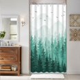 thumbnail image 3 of Teal Misty Forest Shower Curtain Ombre Nature Tree Plants Shower Curtains Fabric Waterproof Mountain Shower Curtain Sets for Bathroom Bath Decor (Teal, 36'''' × 72''''), 3 of 6