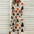 thumbnail image 3 of Women's Halloween Print Casual Dress, Round Neck with Pockets Design , Comfortable Relaxed Fit Fabric for Everyday Wear, Halloween Themed Dress for Women Khaki B 3XL, 3 of 6