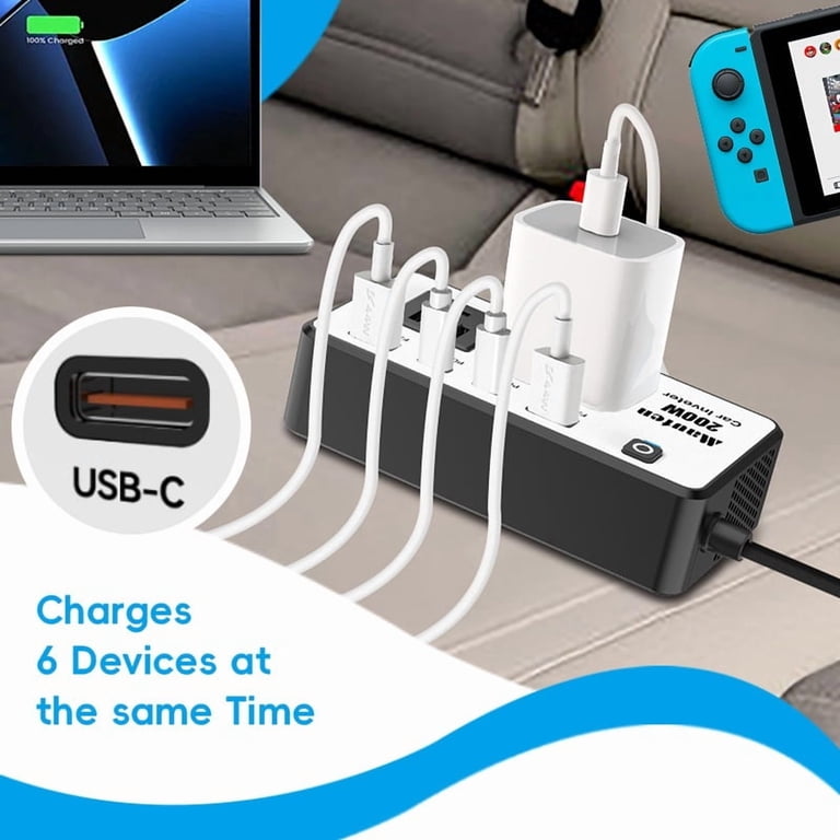 12v to 110v power converter car with cigarette lighter plug fast charging car inverter 200w inverter,Black