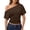 15# Coffee, variant on Womens Off the Shoulder Tops Summer Going Out Crop Shirts Cinched Waist Asymmetrical Wrap Short Sleeve T Shirts Cute Summer Casual Work Blouses Y2k Clothes Resort Wear