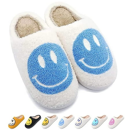 

Retro Smiley Face Slippers Soft Fuzzy Plush Comfy Warm Slip-On Slippers For Women Men