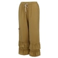 thumbnail image 5 of ICQOVD Women Pants Clearance Women Plus Size Cotton Linen Casual Ruffled Loose Pocket Pants Rollbacks Yellow, 5 of 9