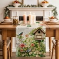 thumbnail image 2 of Table Runner 72 Inches Long for Kitchen Dining, Spring Floral Dresser Scarf Farmhouse, Dining Table Decorations for Wedding/Parties, Birds Cabin Daisy Watercolor Botanical Farmhouse 13 x 72 In, 2 of 8