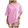 thumbnail image 2 of Conairie Women Short Sleeve Shirts Casual Stripe Loose Crew Neck T Shirt Fashion Elegant Breathable Work Tee Pullover Outfits Pink XL, 2 of 6
