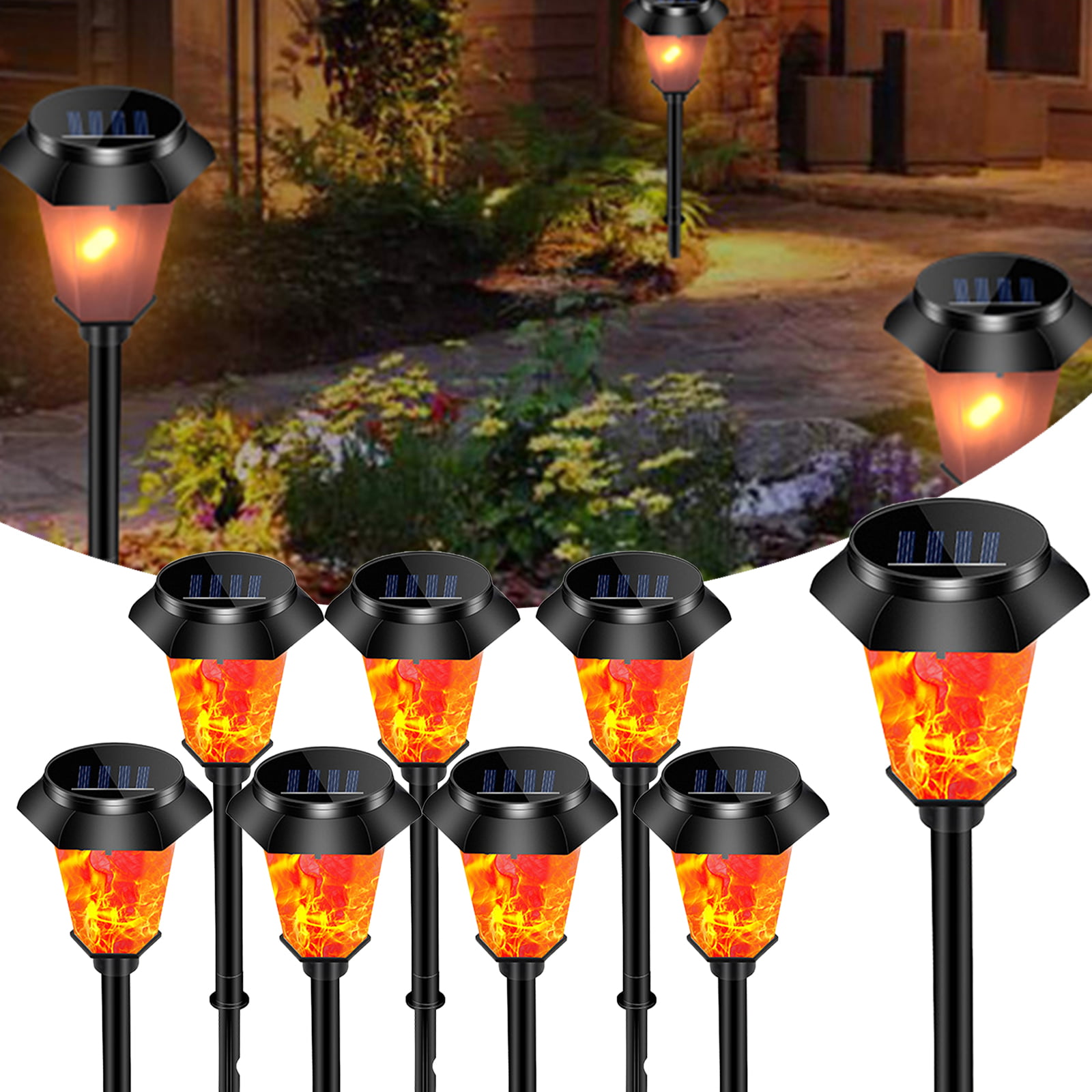 1-8Pcs Solar Torch Light 12 LED Flickering Lighting Dancing Flame Garden Lamp 