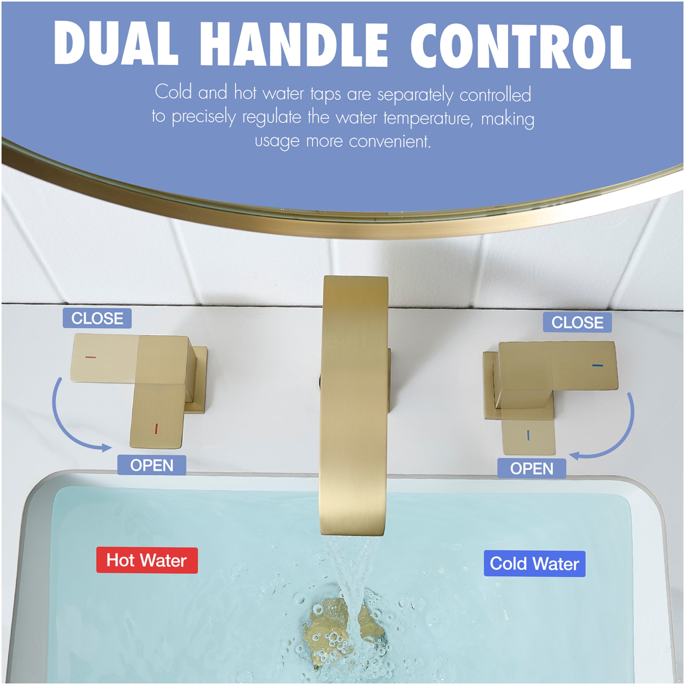 JERFIT 8 inch Widespread Bathroom Sink Faucet, Brushed Gold 3-Hole Vanity Faucet with Double Lever Handles, Stainless Steel Basin Mixer Tap