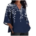 thumbnail image 2 of Xuyuer Women's 3/4 Length Sleeve Tops V Neck Casual Vacation Loose Fit S-5XL Ruffle Cuffs Shirts Dressy Flowy Tunic Tops Hawaiian Shirts Summer Floral Printed Shirt Casual Soft Tunic Tops, 2 of 5