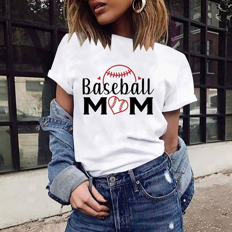 SOOMLON Cute T-Shirt Mom Shirts for Women Lover Tee Funny Day Shirt  Baseball Mom Sweatshirt Crew Neck Short Sleeve Gifts for Friends Female  White XXXL 