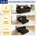 thumbnail image 6 of FFH 65" 3-in-1 Convertible Futon Sofa Bed, Velvet Sleeper Sofa with Pull Out Bed, 5-Level Adjustable Backrest, USB Ports, Table Board and Storage, Black, 6 of 11