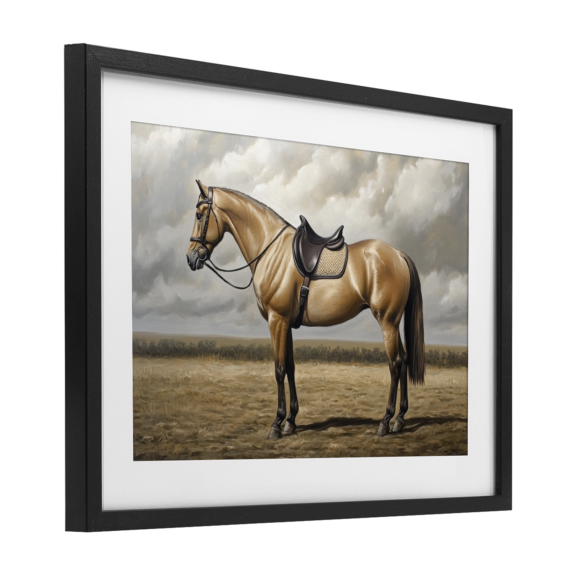 Stupell Industries Shiny Mare Saddled Up Black Framed Print Under Glass, design by Petal Prints Design