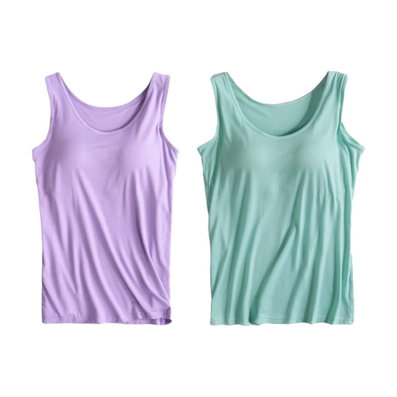 SNOWSONG Shelf Bra Tank Tops for Women Women's Stretch Camisole with Chest Pad Vest Underwear, Camisoles with Built in Bra, Plus Size Camisoles, Tank Tops for Women 2Pcs Vest Army Green L