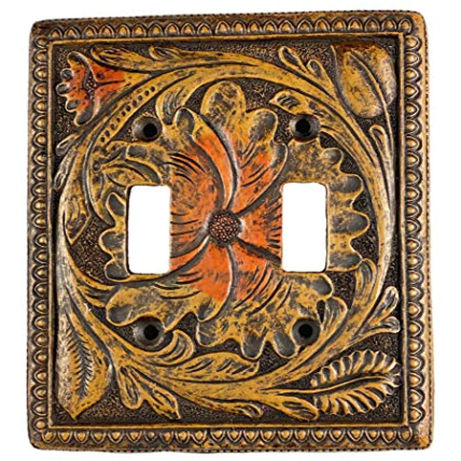 Antique Sponged Copper Scroll 2 Gang Double Toggle Light Switch Wallplate Cover 