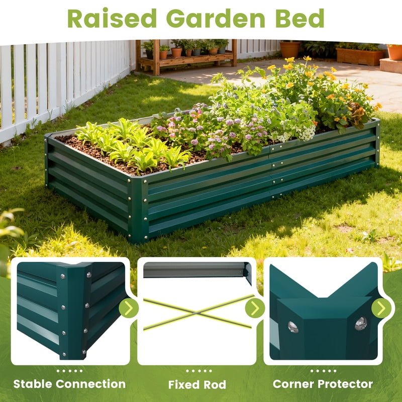 Vineego 6x3x1FT 1PCS Galvanized Raised Garden Bed Square Metal Planter Box for Vegetables Flowers