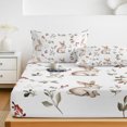 thumbnail image 6 of Cal.King Size Fitted Sheet Set - Botanical Rabbit 3 Piece Bedding Sets 16" Deep Pocket Fitted Sheet with 2 Pillowcases, Watercolor Pastoral Plant Leaves Flower Brushed Microfiber Hotel Bed Sheets, 6 of 9