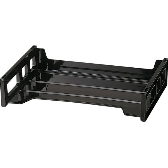 Officemate Black Side-Loading Desk Trays - 2.8" Height x 13.2" Width x 9" Depth - Desktop - Stackable, Durable, Non-stick, Portable, Carrying Handle - 1 Each | Bundle of 5