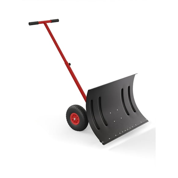 Pelle à Neige Robuste de 29 Pouces avec Roues – Lame Inclinée Réglable, Poignée à Hauteur 5 Positions, Pousse-Neige Ergonomique en Acier, Outil de Déneigement en Métal Efficace pour Entrées, Trottoirs et Patios