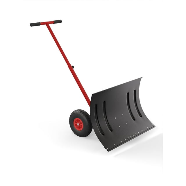 Pelle à Neige Robuste de 29 Pouces avec Roues – Lame en Acier Inclinée, Poignée Ergonomique Réglable à 5 Positions, Pousse-Neige Roulant à 2 Roues, Déneigement Efficace pour Allée et Entrée