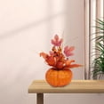 thumbnail image 3 of Clearance Sale | 11 Inch Foam Pumpkin Tabletop Decor with Fall Leaves and Wheat, Halloween Thanksgiving Centerpiece, Red, 3 of 3