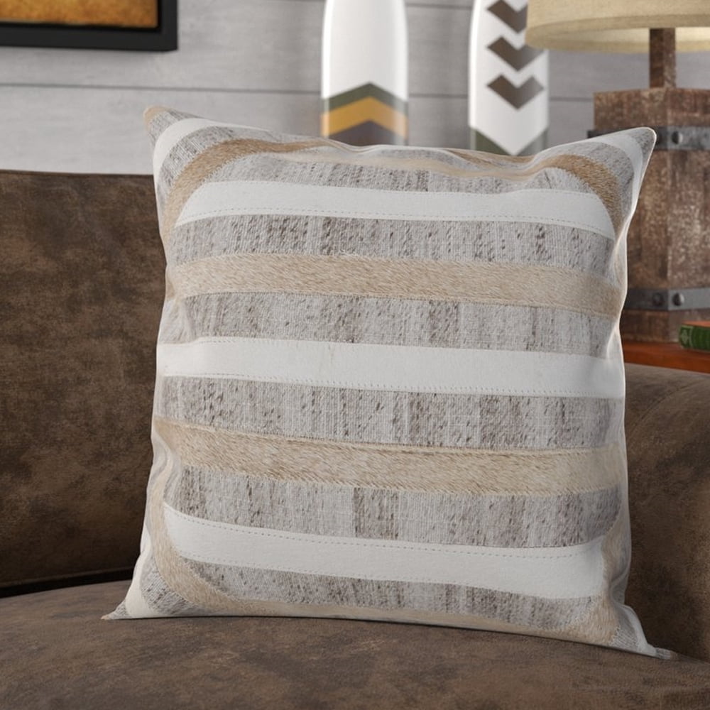 Ox Bay Xena 20" x 20" Gray/Brown Geometric Faux Hide Adult Decorative Throw Pillow Cover