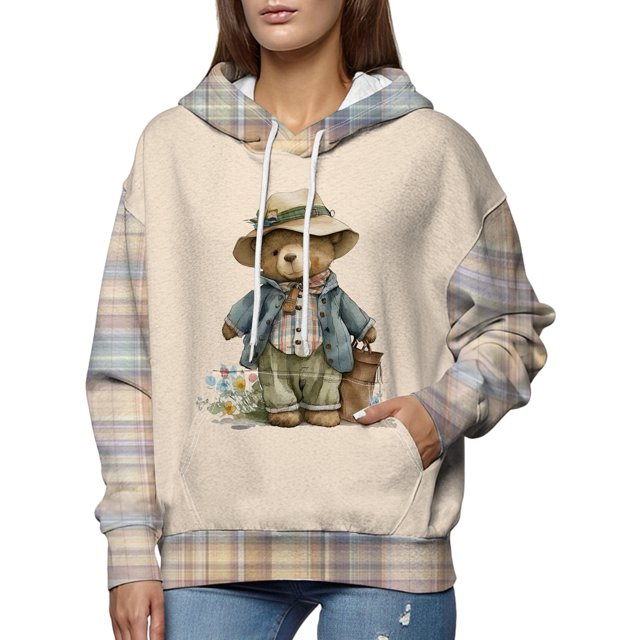 Innerwin Pull à Manches Longues pour Femmes, Sweat à Capuche en Polaire Imprimé Floral Décontracté Style-D m