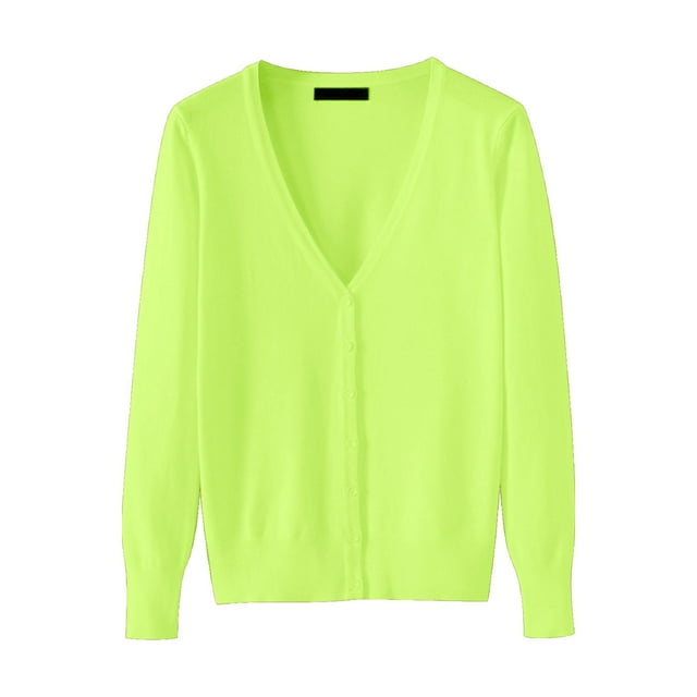 IMENGL Lightweight V neck knit cardigan sweater plus size available, Green M, Size M-5XL