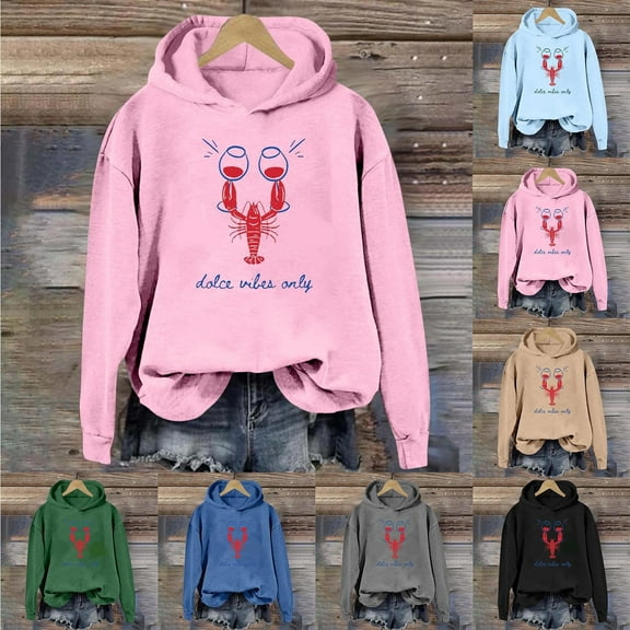 Vintage Lobster Gifts for Lobster Lovers Sweatshirt Y2K Long Sleeve Cardigan Hoodies Fashion Loose Fit Button Down Knit Pullover Tops (Black,Large)