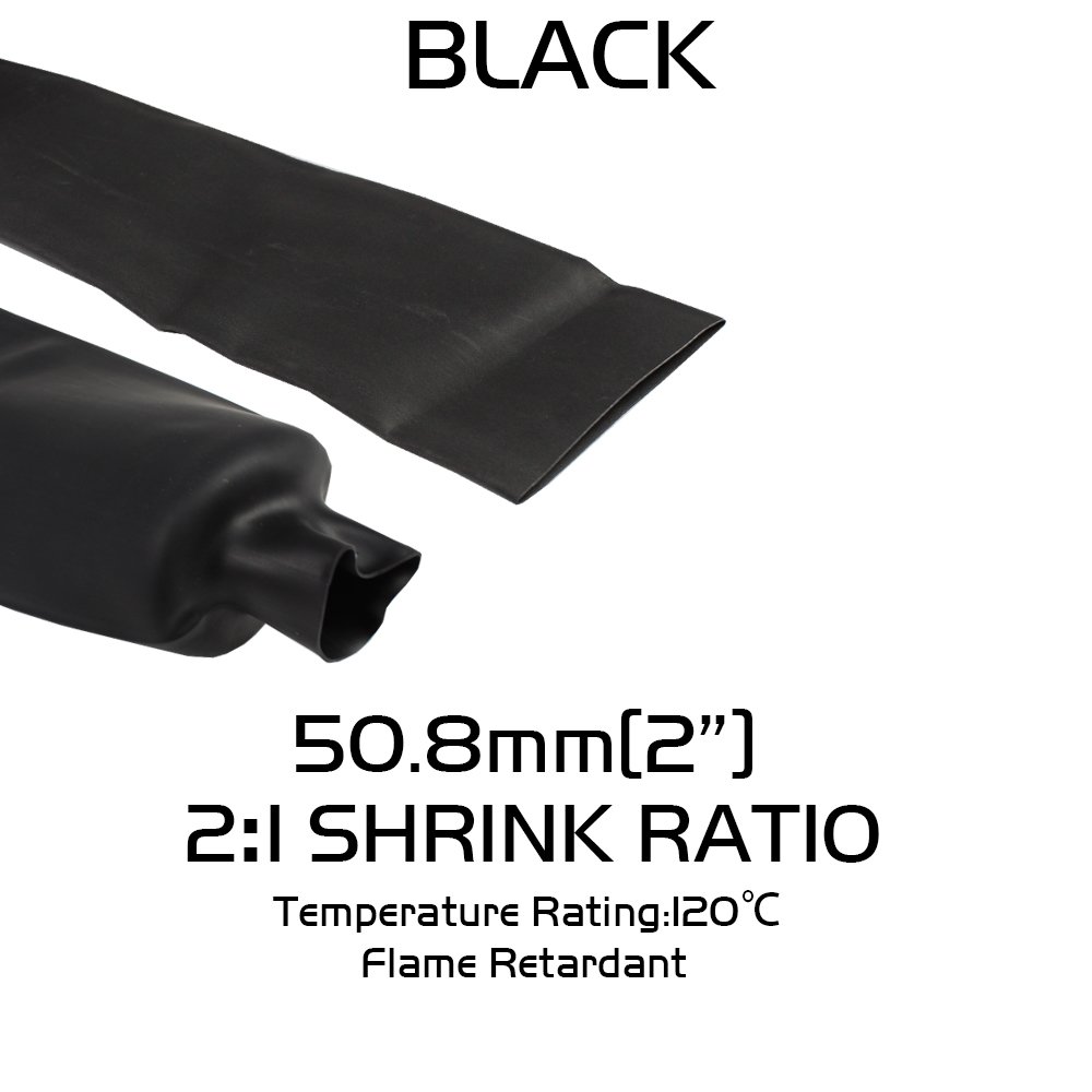 Heat Shrink Tubing Cable Wrap Wire Retractable Sleeving Terminals Electrical Connectors Protecting 2in Diameter 35ft Black