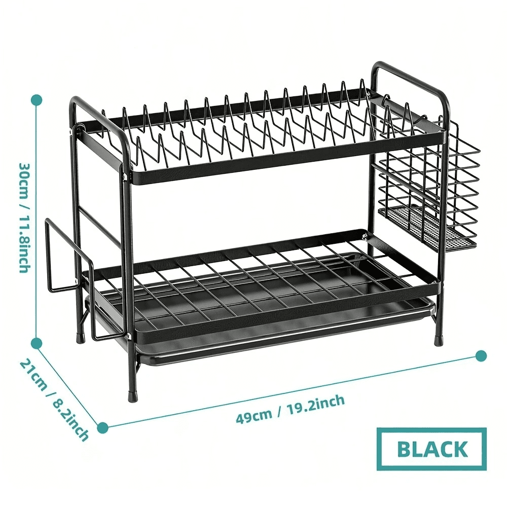 ​MAROAUO Dish Drying Rack 2-Tier Square with Utensil Holder and Drain Board, Sink Organizer, Kitchen Sink Dish Drainer, Black, 1pc, Standard Size​