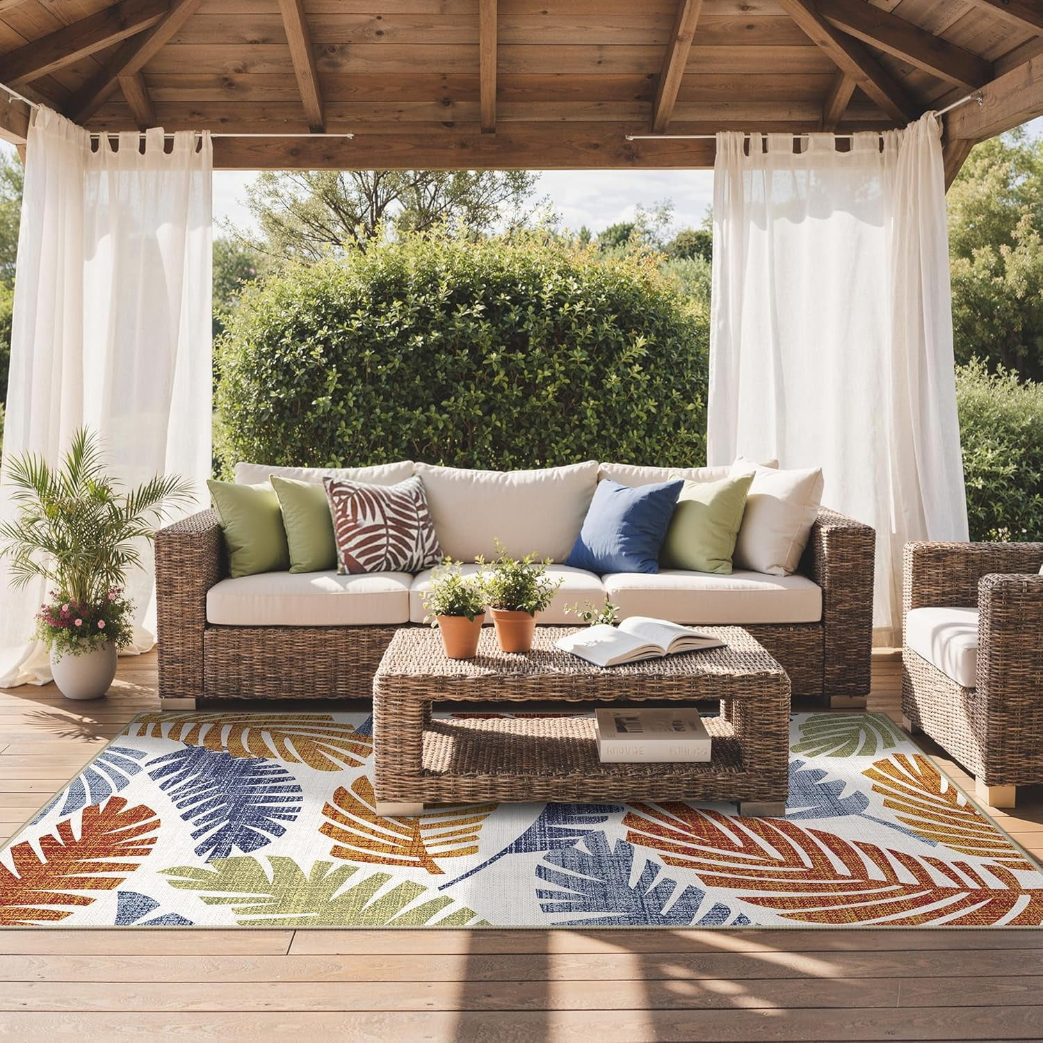 Outdoor & Indoor Area Rug 5'x8', Waterproof, Non-Shedding, Easy Cleaning, Leaf Mat for Patio, Living Room, Balcony, Dining Room, RV, Deck, Bedroom, Camping, Outside Carpet, Beige Grey