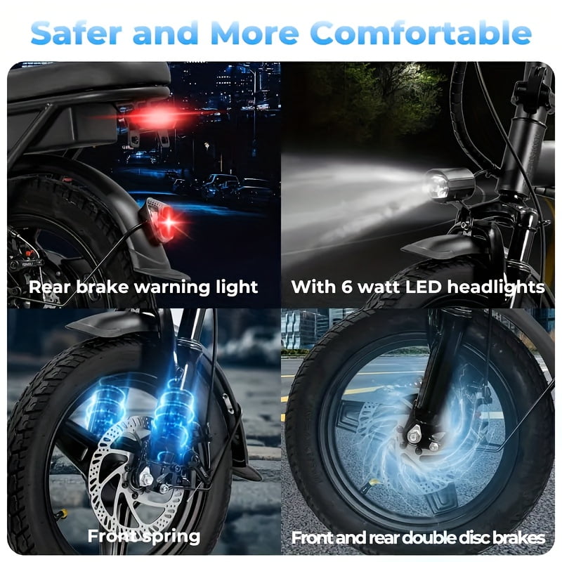 High Performance Adult Electric Bicycle, Portable Design Foldable Electric Bicycle, 500W Motor And 48V 10Ah Battery, 24 Mph Speed, Dual Disc Brakes, 14 Inch Electric Bicycle With Pedals, Suitable