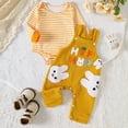 thumbnail image 4 of DHFJKG Easter Baby Boy Girl Clothes 2 Piece Sets Newborn Striped Romper With Bunny Embroidery Overalls Festival Cute Outfit 0-18M Soft Playwear, 4 of 5