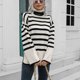 thumbnail image 4 of Strip Knitted Sweater Loose Fit Sweater Knitwear Women Sweater High Neck Long Sleeves Strip Pattern Loose Fit Knit Pullover Knitwear For Winter Fall ANGGREK Otros, 4 of 7