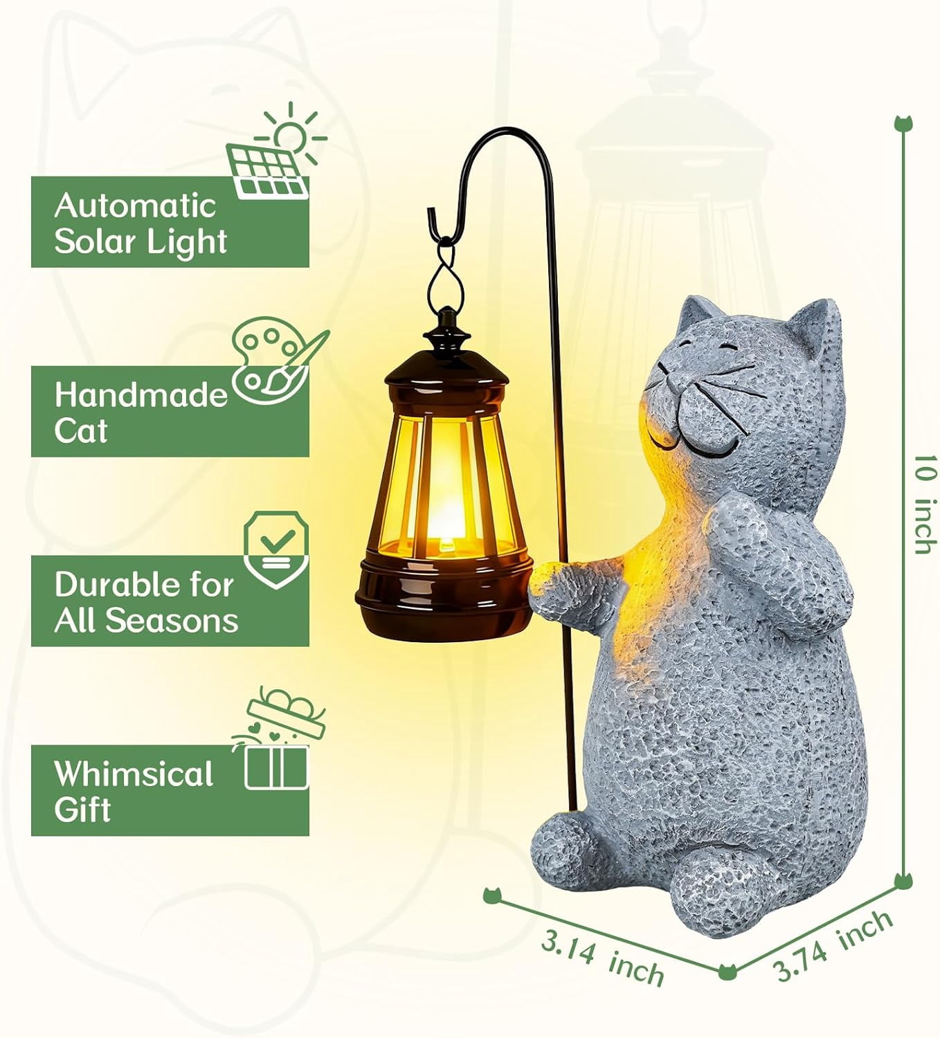 Solar Cat Garden Decor Outdoor Statues, Yard Art Lawn Ornaments, Outside Figurines Decorations for Home Patio Porch Balcony, Housewarming Gifts for Cat Lover (One Pack)