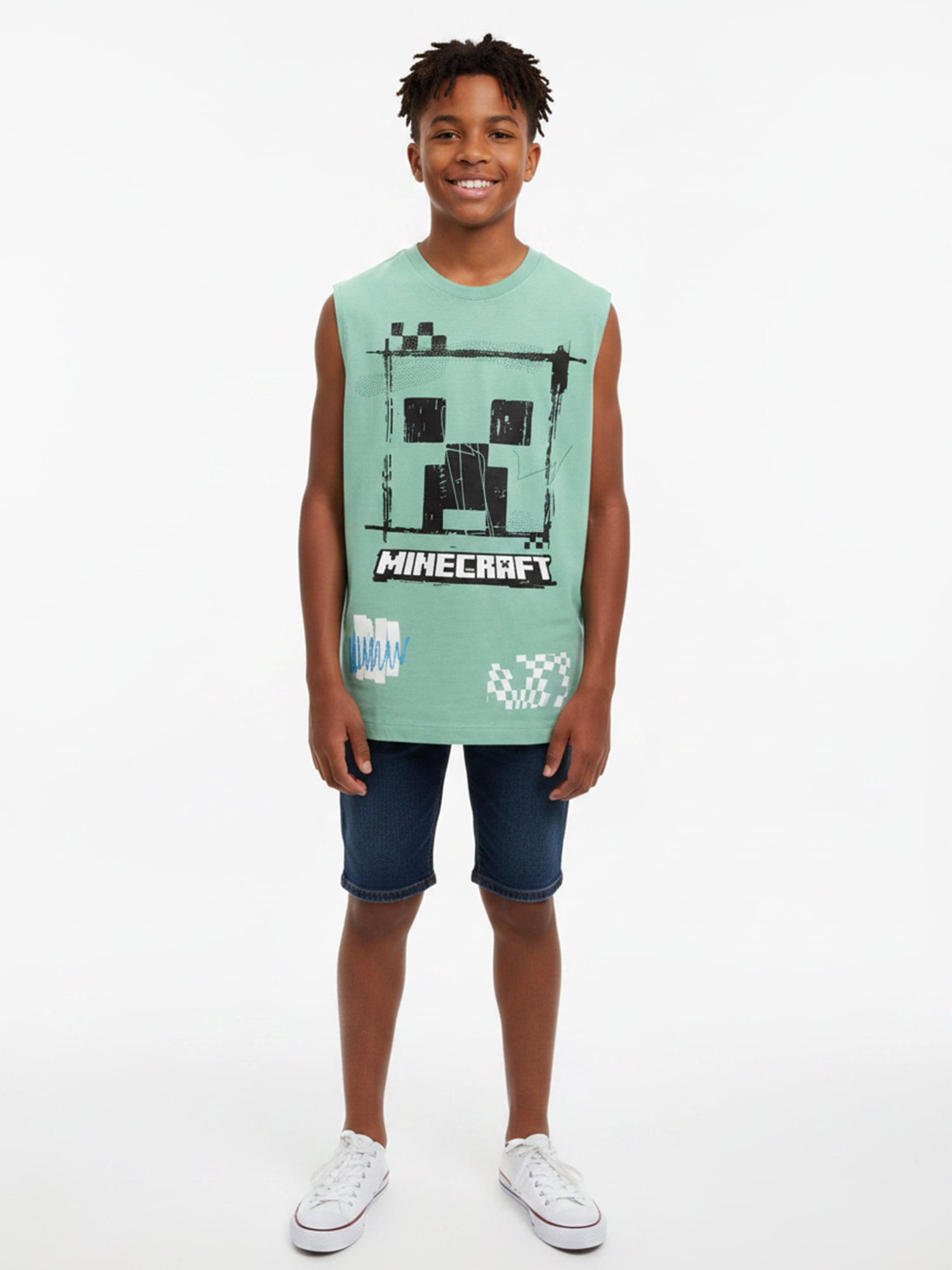 Minecraft Boys Creeper Graphic Muscle Tank Top, Sizes 4-18